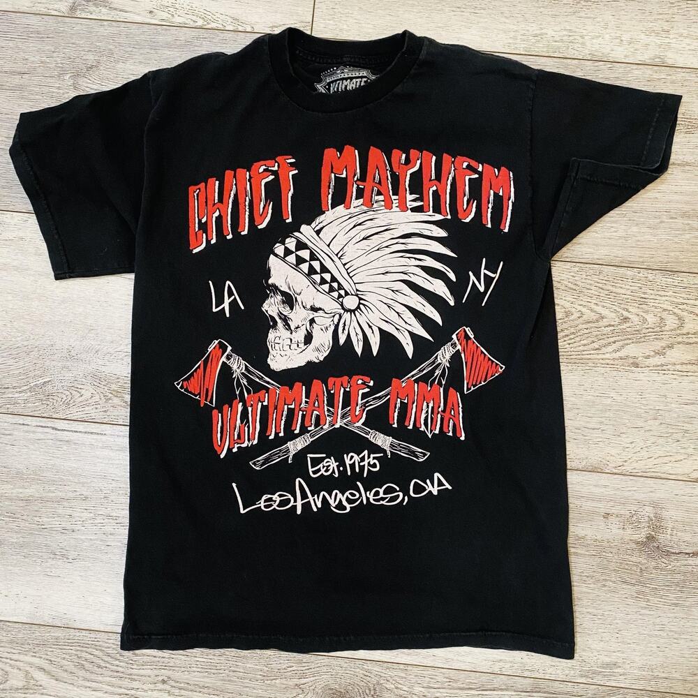 Chief Mayhem Ultimate MMA Fight t shirt Mens Medium Black Skull Graphic Tee